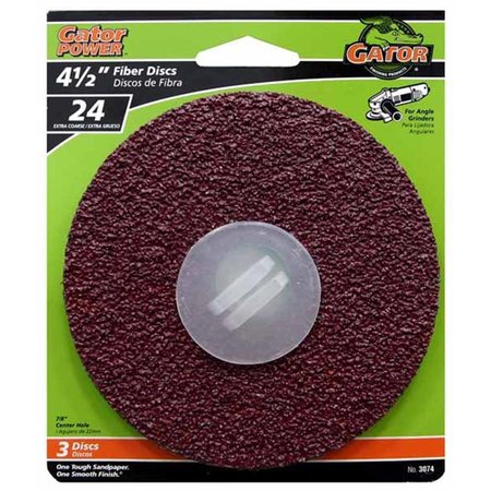 GATOR FINISHING Fiber Disc; 24 Grit - 0.875 x 4.5 in. 3074